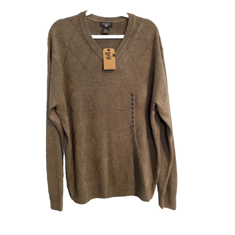 New Dockers Mens Sweater XL Brown Collared Preppy Pullover Long Sleeve Tiny Flaw